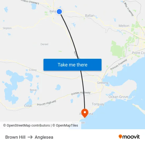 Brown Hill to Anglesea map