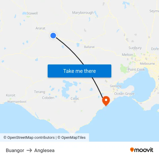 Buangor to Anglesea map