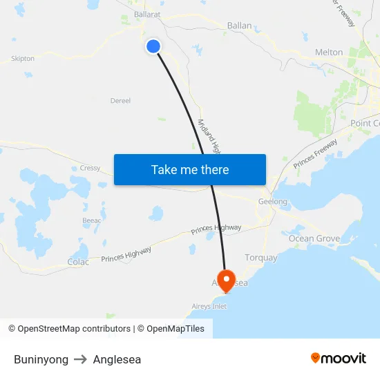 Buninyong to Anglesea map