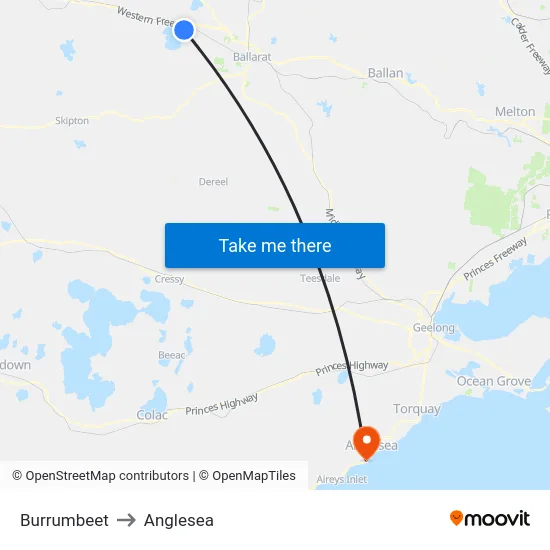 Burrumbeet to Anglesea map