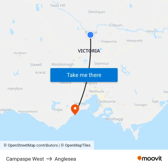 Campaspe West to Anglesea map