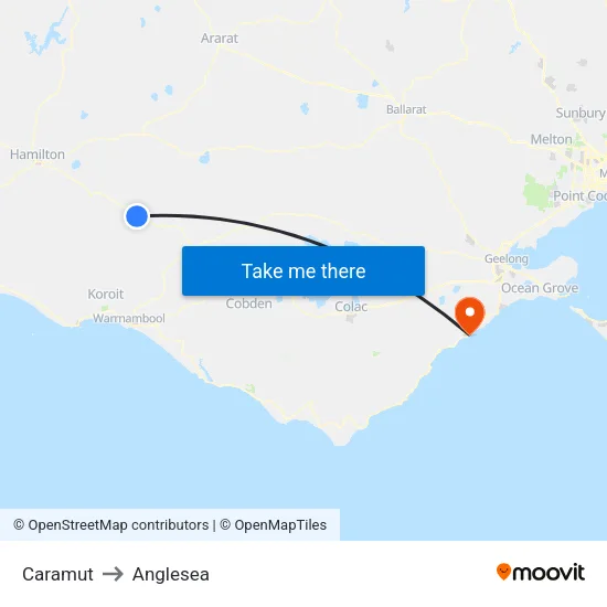 Caramut to Anglesea map