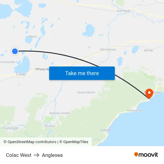 Colac West to Anglesea map