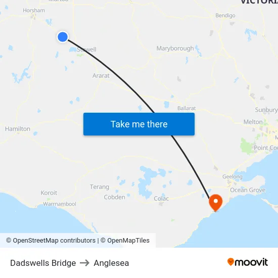 Dadswells Bridge to Anglesea map