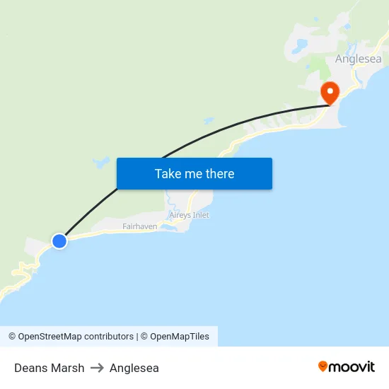 Deans Marsh to Anglesea map