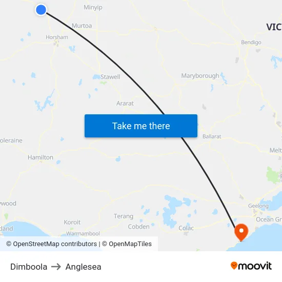 Dimboola to Anglesea map