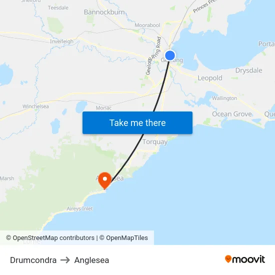 Drumcondra to Anglesea map