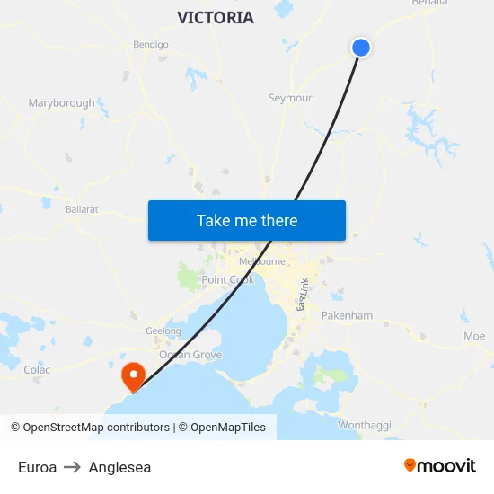 Euroa to Anglesea map