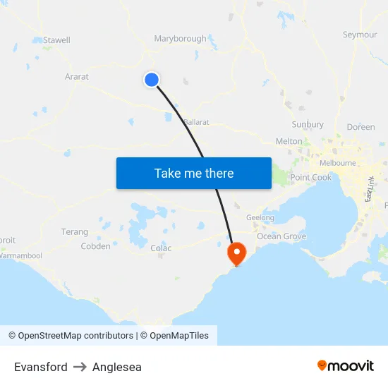 Evansford to Anglesea map