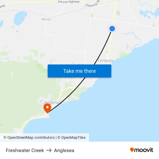 Freshwater Creek to Anglesea map