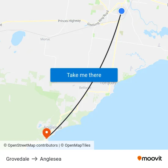 Grovedale to Anglesea map