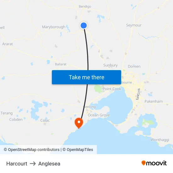 Harcourt to Anglesea map