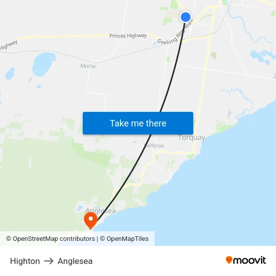 Highton to Anglesea map