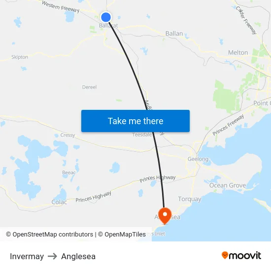Invermay to Anglesea map