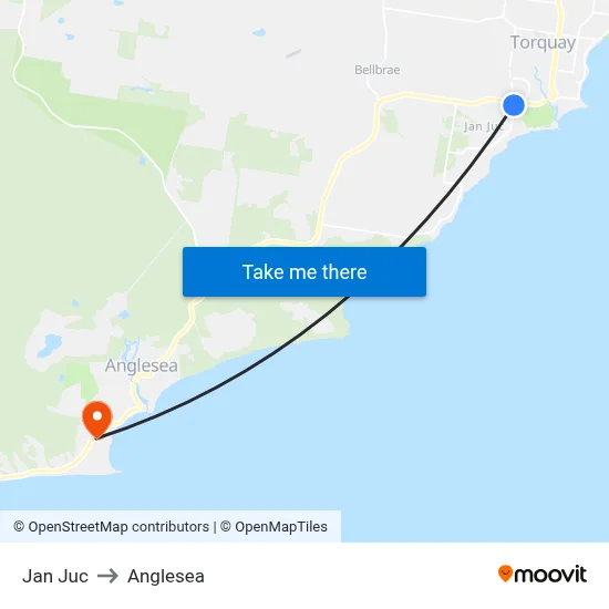 Jan Juc to Anglesea map