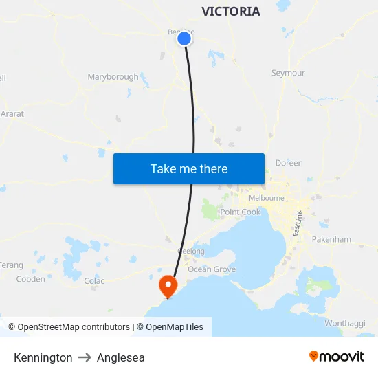 Kennington to Anglesea map