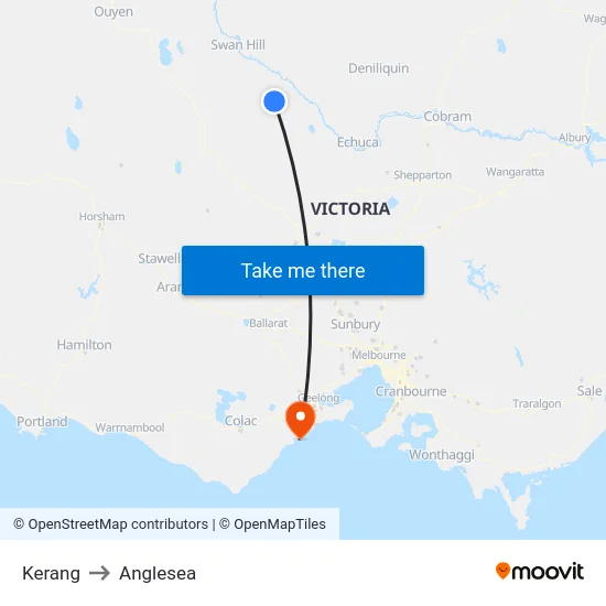 Kerang to Anglesea map