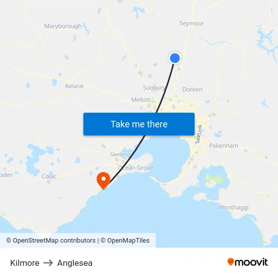 Kilmore to Anglesea map