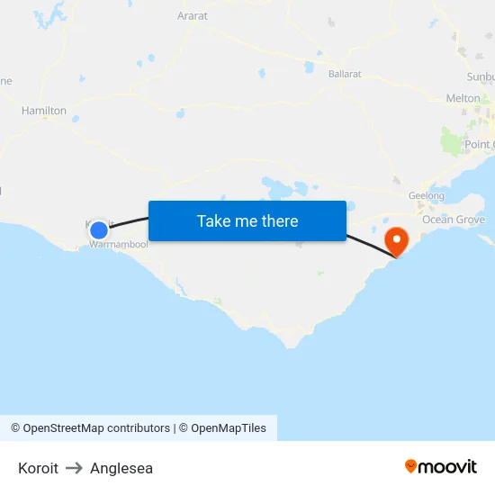 Koroit to Anglesea map