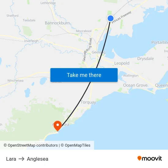 Lara to Anglesea map