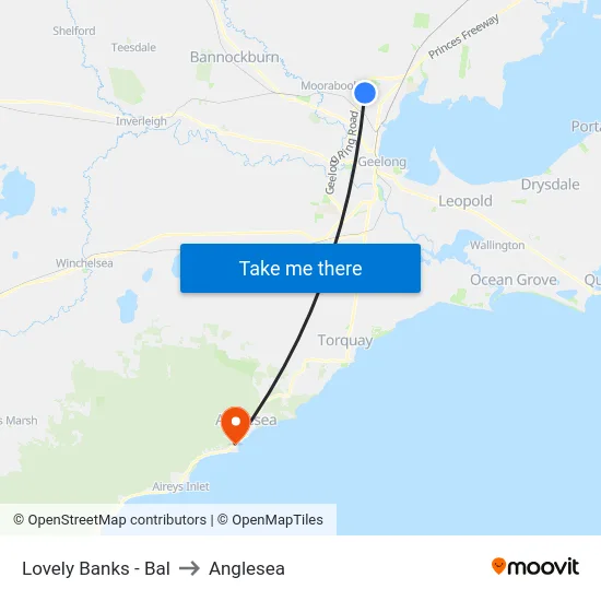 Lovely Banks - Bal to Anglesea map