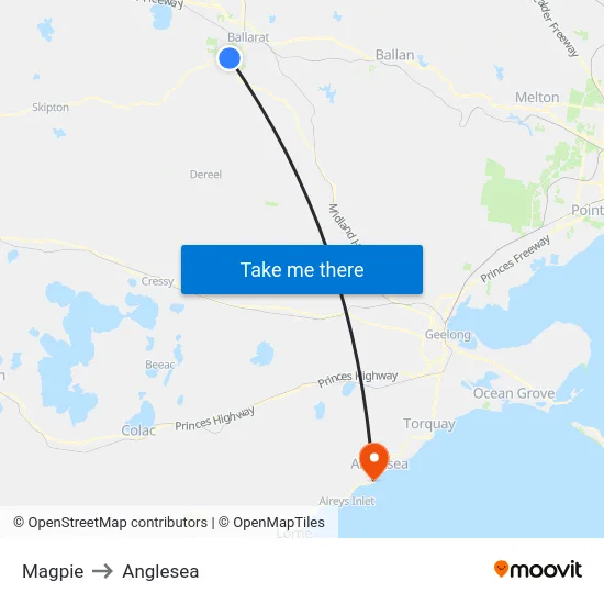 Magpie to Anglesea map
