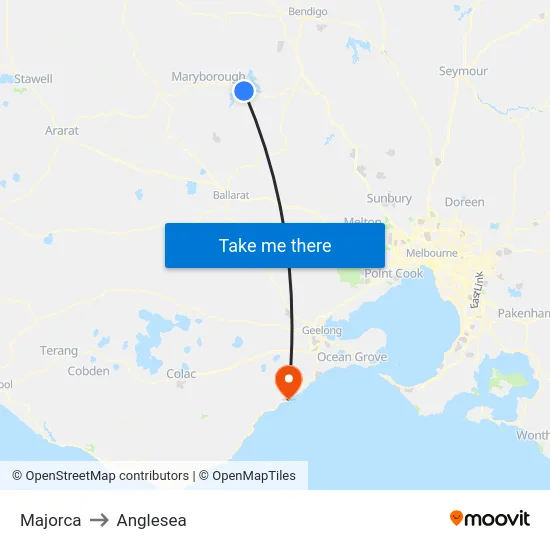 Majorca to Anglesea map