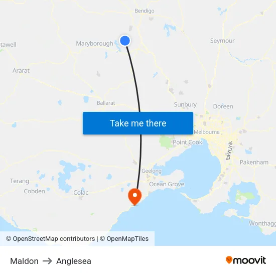 Maldon to Anglesea map