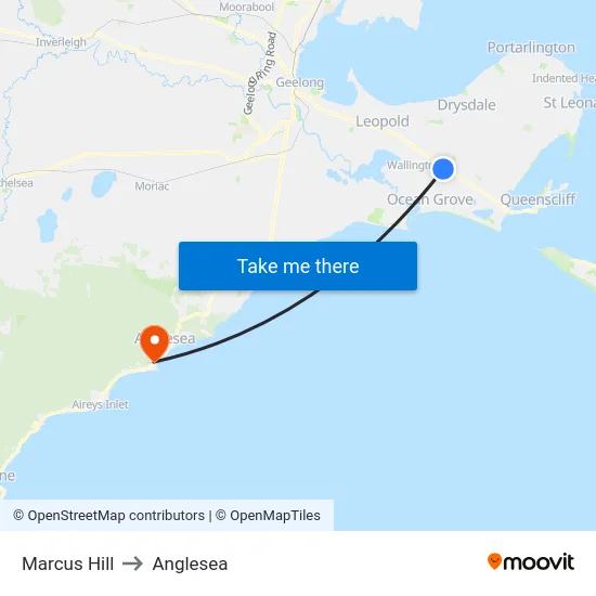 Marcus Hill to Anglesea map