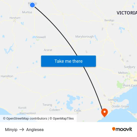 Minyip to Anglesea map