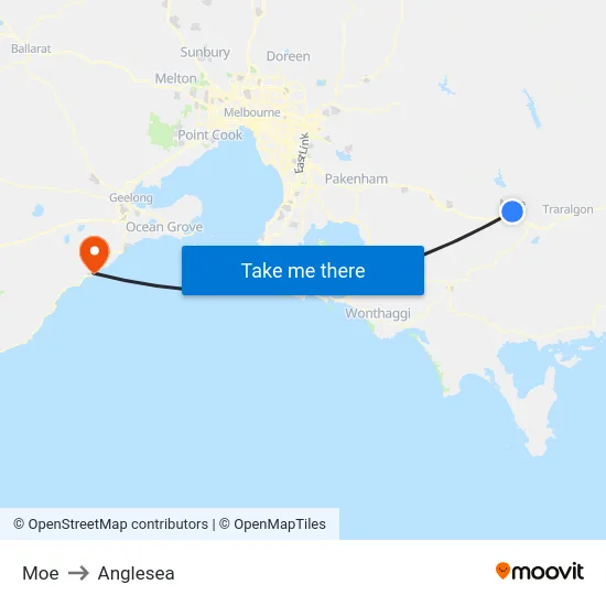 Moe to Anglesea map