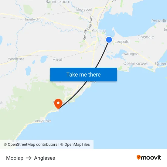 Moolap to Anglesea map
