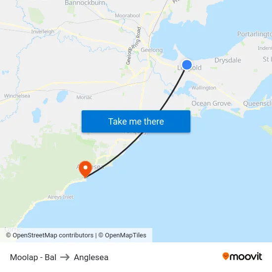 Moolap - Bal to Anglesea map