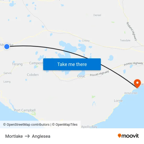 Mortlake to Anglesea map