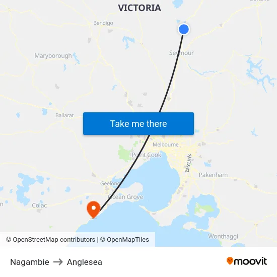 Nagambie to Anglesea map