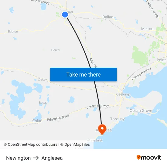 Newington to Anglesea map