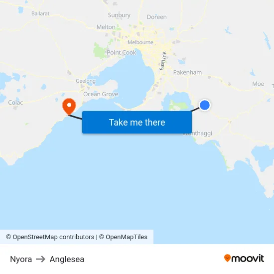 Nyora to Anglesea map