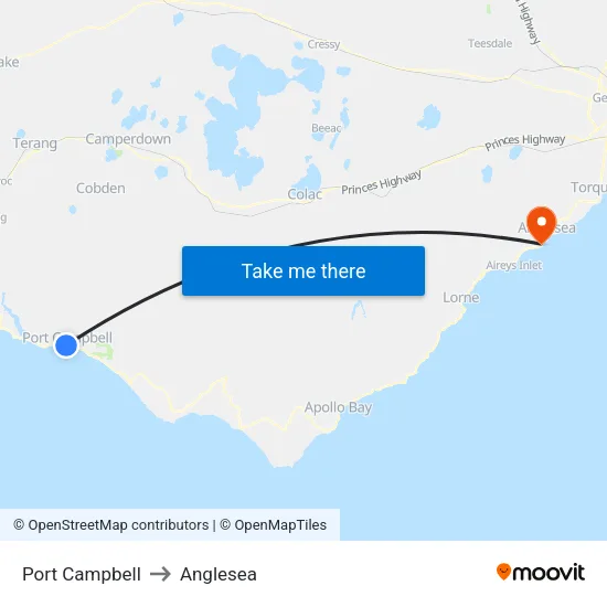 Port Campbell to Anglesea map