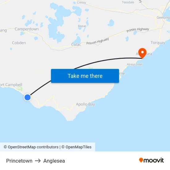Princetown to Anglesea map