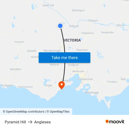 Pyramid Hill to Anglesea map