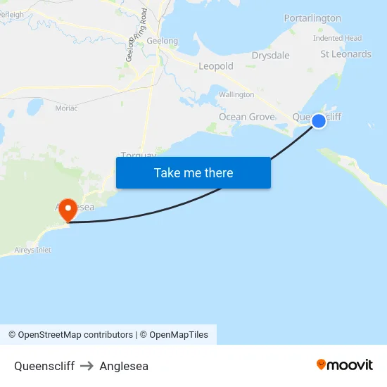 Queenscliff to Anglesea map