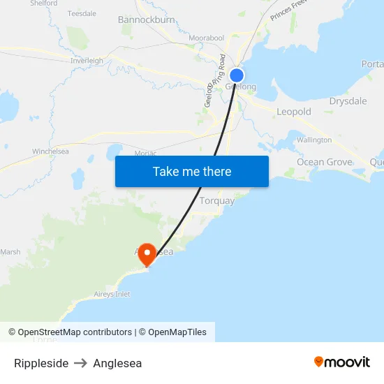 Rippleside to Anglesea map