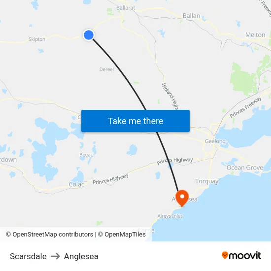 Scarsdale to Anglesea map