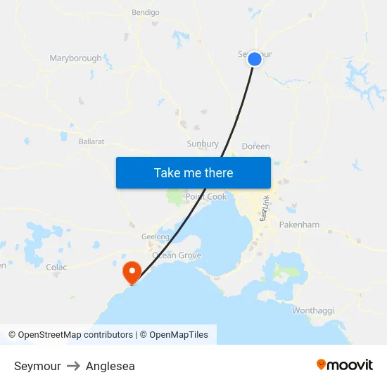 Seymour to Anglesea map