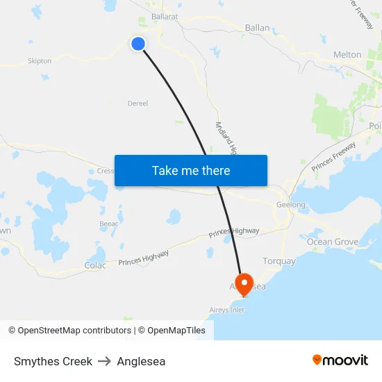 Smythes Creek to Anglesea map