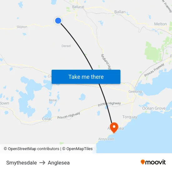 Smythesdale to Anglesea map