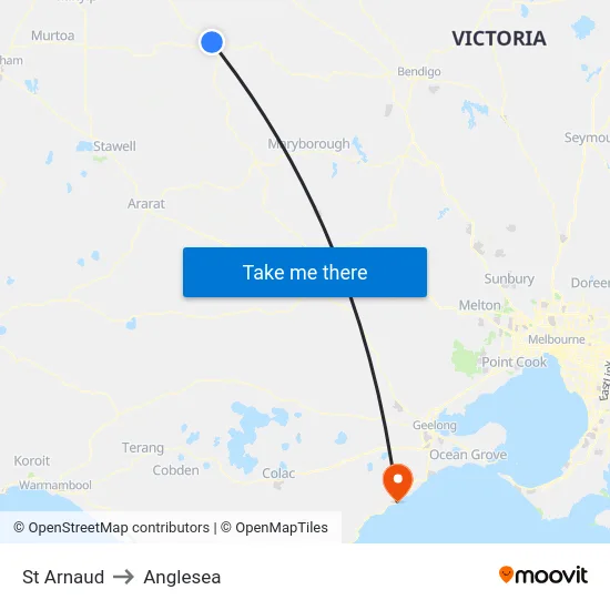 St Arnaud to Anglesea map