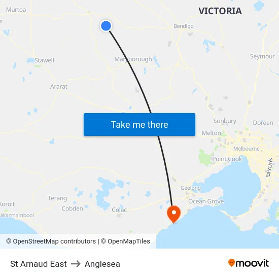 St Arnaud East to Anglesea map