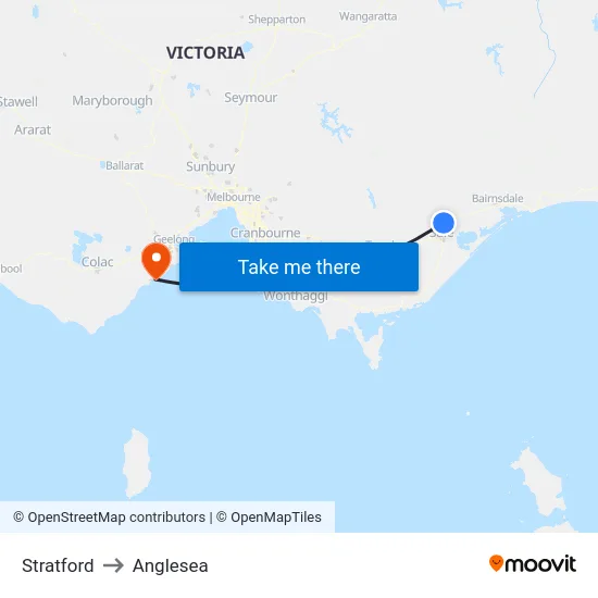 Stratford to Anglesea map