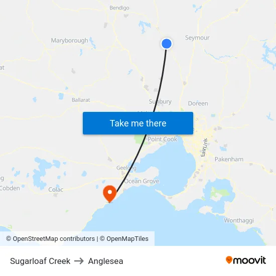 Sugarloaf Creek to Anglesea map